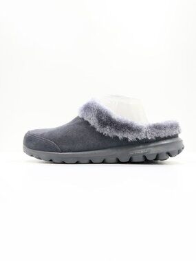 Skechers GoWalk Embrace Gray Suede Leather Faux Fur Lined Slippers - 11 NWOB